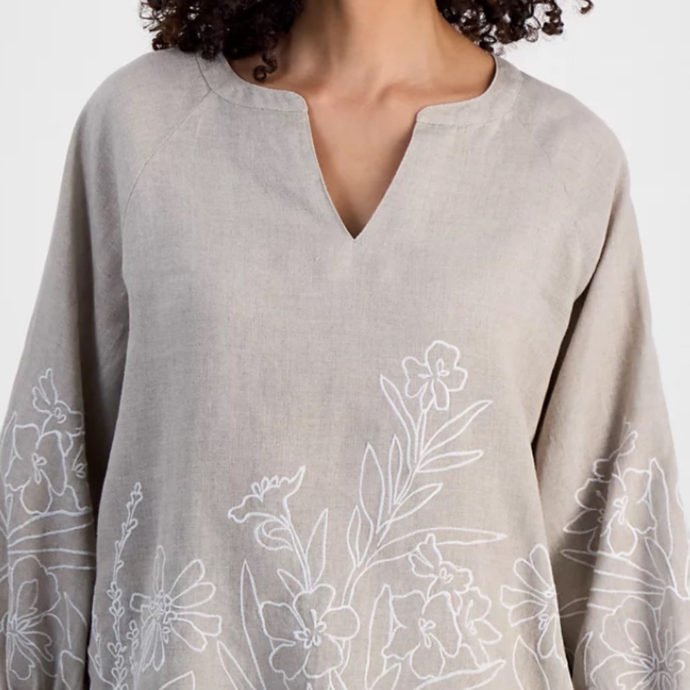 NWT Charter Club Petite 100% Linen Embroidered Top Size US PXL - Picture 6 of 6